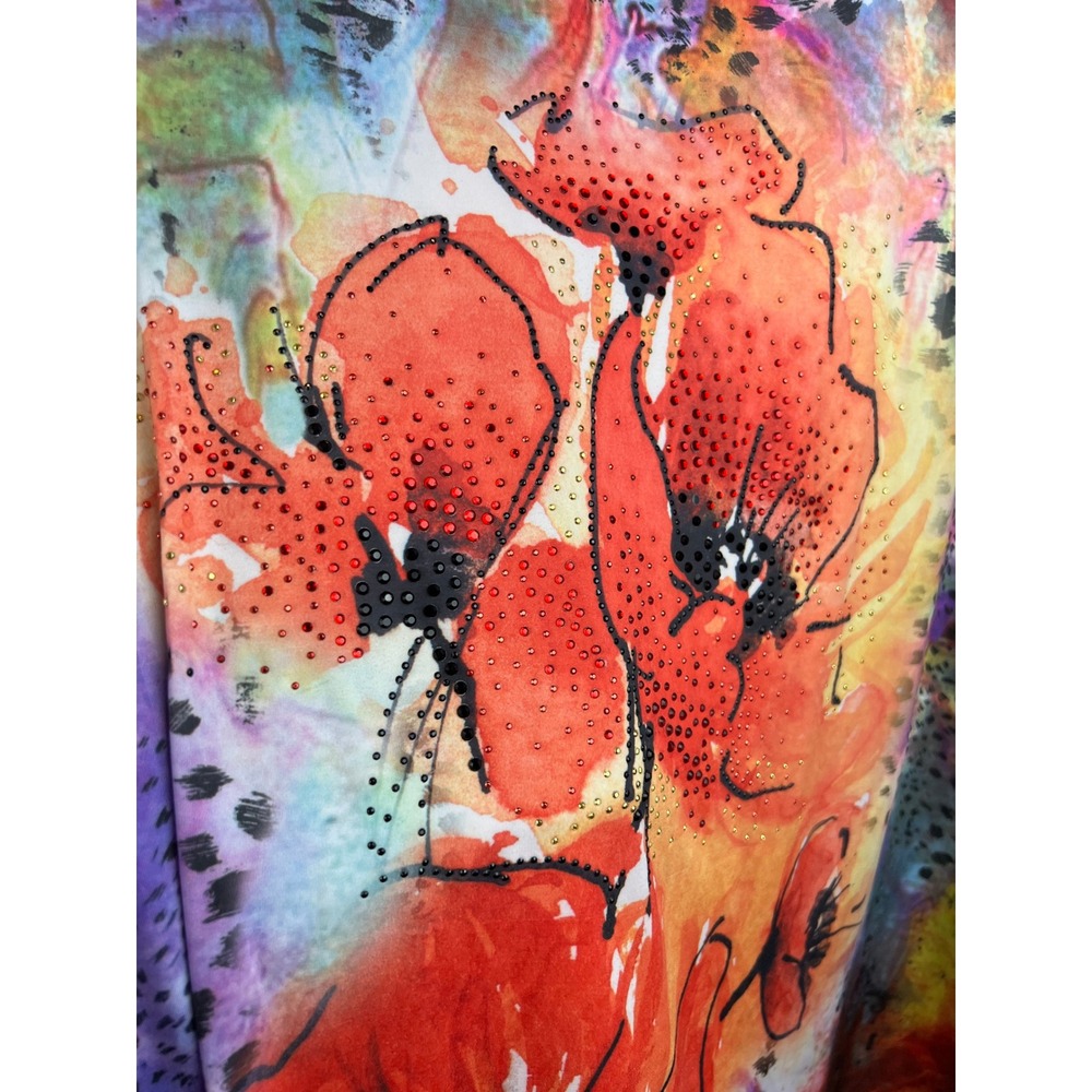 Jess & Jane Vibrant Floral Embellished Tunic Top Asymmetric Hem SzXL Artsy - Picture 3 of 6